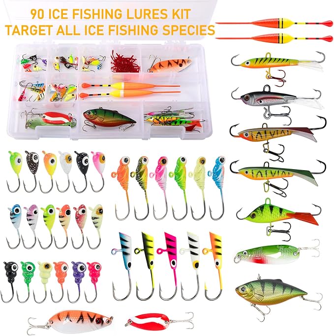 Dr.Fish Ice Fishing Rod and Reel Combo, Ice Fishing Pole Gear Spinning Reel Equipment Set Backpack Chair Jigs Lures Accessories