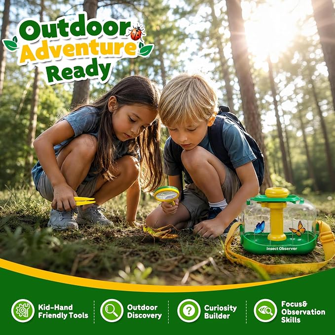 Bug Catcher Kit for Kids, 360° Rotating Insect Observation Box with Magnifying Glass, Scissor Tongs & Tweezers - STEM Outdoor Exploration Toys, Nature Adventure Learning Gift for Toddlers Boys Girls