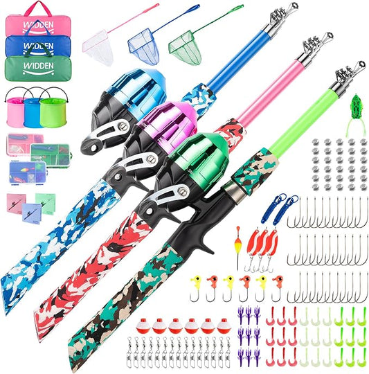 WIDDEN Kids Fishing Pole, Portable Telescopic Kids Fishing Poles for Boys and Girls, Fishing Rod and Reel Combo Kit with Tackle Box, and Fishing Net, Best Fishing Pole for Toddler Youth