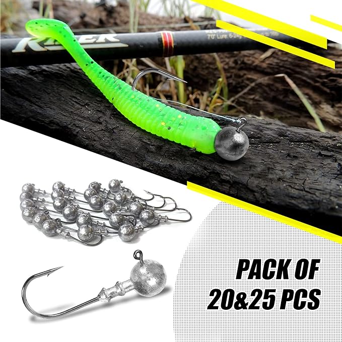 AMYSPORTS Bass Saltwater Jig Head Hooks Freshwater Sharp Jig Hooks Lead Round Ball Fishing Jigs Lead 1/8oz-1/2oz