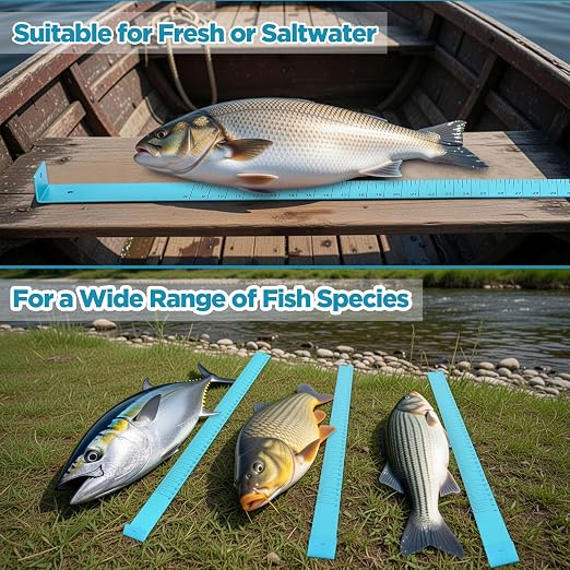 Zonon 1/8" Thick x 48" Long Fish Measuring Board Anodized Aluminum Fish Ruler Aqua Blue Corrosion Resistant Boat Measuring Tool for Fishing Competition Fresh and Salt Water