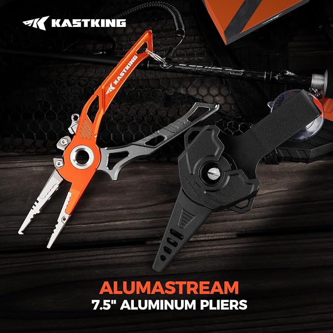 KastKing AlumaStream Finesse Fishing Tool Combo, 7.5” Aluminum Saltwater Fishing Pliers, Crossover Pliers, Wacky & Neko Rig Plier with O-Ring Storage, Fishing Tool Combo, Fishing Gifts for Men
