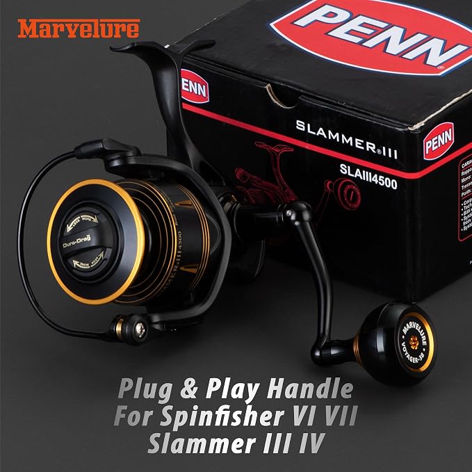 Foldable Power Handle Compatible for Penn Spinfisher VI VII, Slammer III IV (Not for Spinfisher Long Cast/V/SS) (Black - Voyager Version, for Slammer/Spinfisher 2500-4500 Thread)