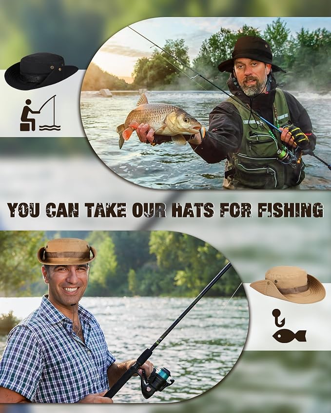 Foaincore Safari Hats Wide Brim Boonie Bucket Hats Sun Protection Summer Fishing Hat for Men Women Hunting Hiking