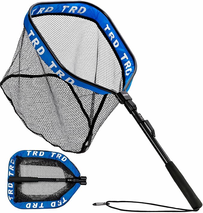 AluFloat X1 Fishing Net with Handle (Fish Net) - Floating Foldable Rubber-Coated Deep Mesh Landing Net for Bass & Fly Fishing - Fishing Gear, Kayak Accessories, Fishing Accessories