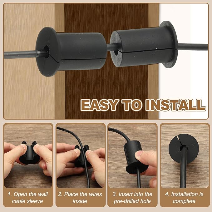 PATIKIL Wall Grommets for Cables 1-3/8", 2 Pcs Cable Routing Kit Silicone Hole Grommet Feed Through Bushing for Ethernet Accessories with 0.26" (6.5mm) Hole, Black