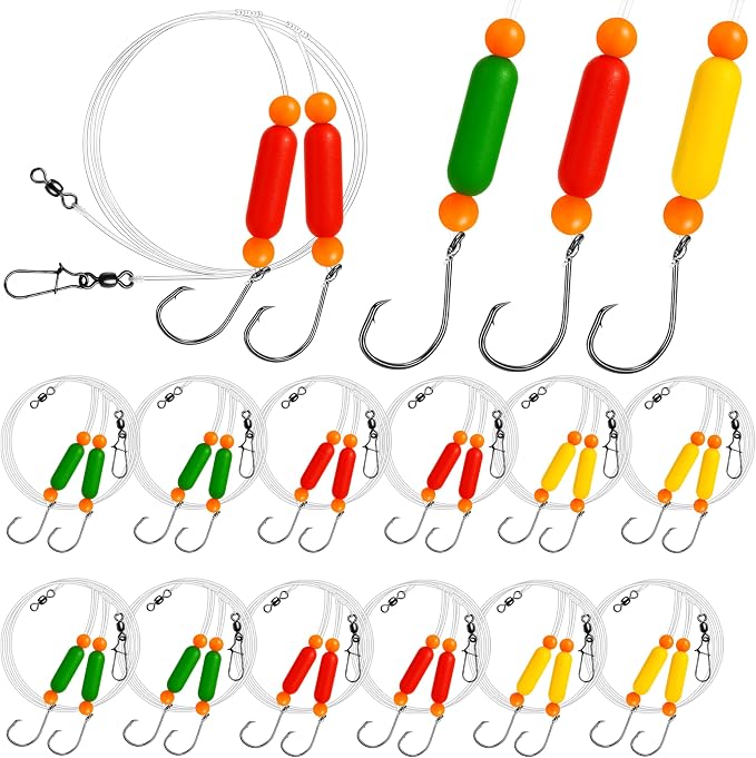 Pompano Rig Saltwater Surf Fishing Rigs – Double Drop Leader Rigs with Hooks, Floats, Beads & Snap – Easy Pre-Tied Terminal Tackle for Pompano, Whiting, Redfish