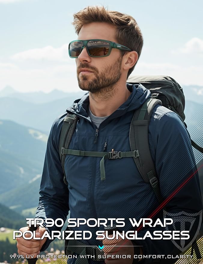 ATTCL Polarized Sunglasses Men Sports: UV Protection Lightweight TR90 Frame Anti-Slip Wrap-Around for Driving Fishing Golf