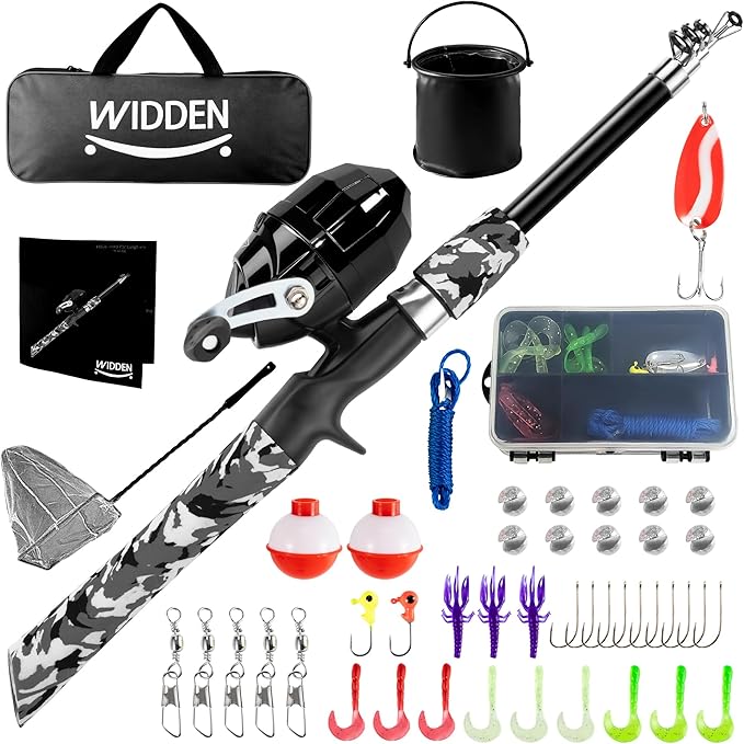 WIDDEN Kids Fishing Pole, Portable Telescopic Kids Fishing Poles for Boys and Girls, Fishing Rod and Reel Combo Kit with Tackle Box, and Fishing Net, Best Fishing Pole for Toddler Youth