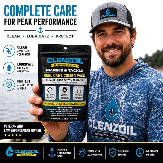 Clenzoil Marine & Tackle Reel Care Kit - with Fishing Reel Oil & Grease - All-in-One Cleaning Kit - for Freshwater & Saltwater Reels - Fish Reel Maintenance Kit