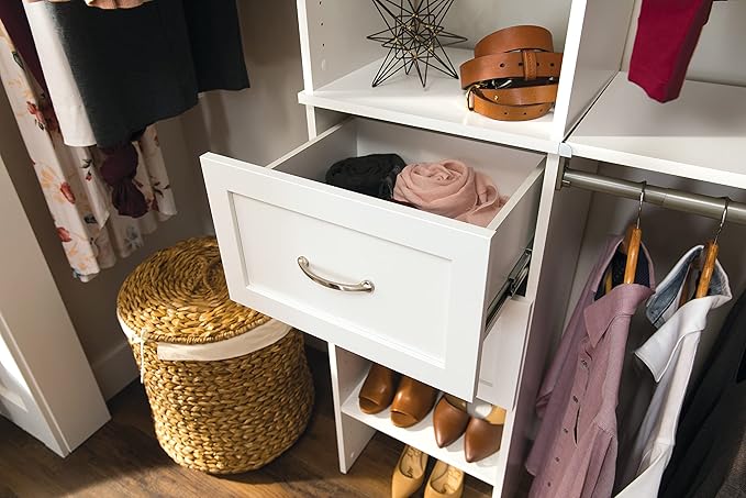 ClosetMaid SuiteSymphony Wood Closet Drawer, Add On Accessory, Shaker Style, For Storage, Closet, Clothes, 16.65” x 9.96” Size for 16 in. Units, Pure White