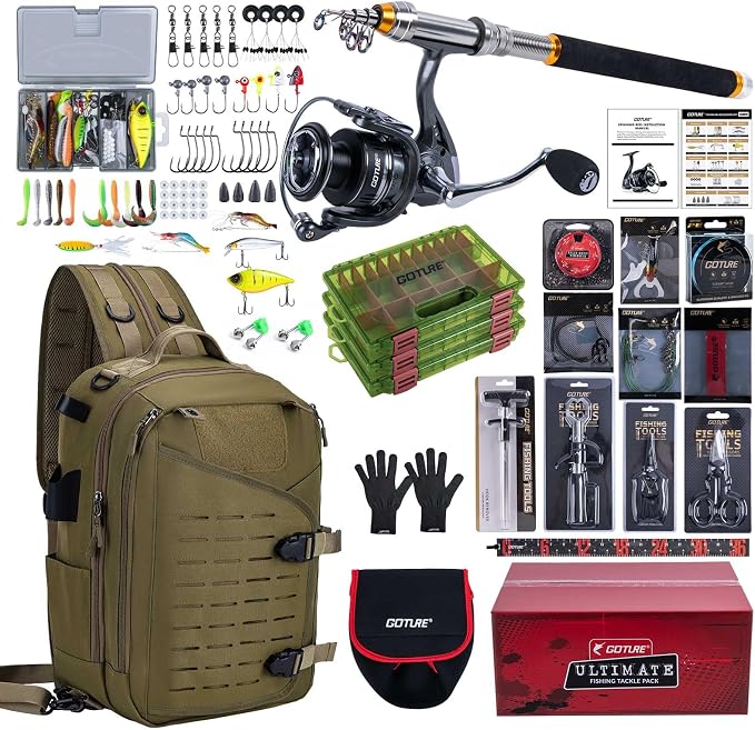 Goture Fishing Kits for Adult,Fishing Pole and Reel Combo, OpenSide Fishing Sling Tackle Storage Bag with 3 Tackle Boxes,Gift for Men