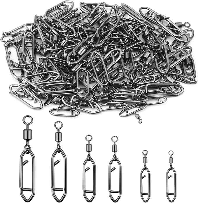 110 Pcs High Strength Fishing Swivels, Stainless Steel Snap Swivels with Quick Change Clips, Saltwater Freshwater Fishing Accessories, Black Nickel Coated