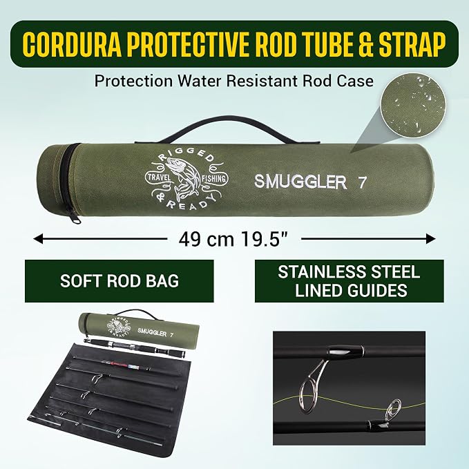 Rigged and Ready Smuggler Series™ Travel Fishing Rods. Super Compact, 1 Spinning Rod and Reel Combo, 4 Spin, 1 Casting Rod + Cases. 2, 3 or 4 Tips. Spin and General Freshwater - Saltwater Fishing