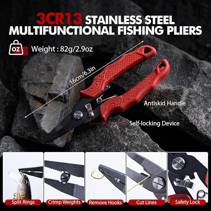Goture Fishing Tool Kit,Fishing Pliers,Fillet Knife with Sheath,Fish Lip Gripper,Fish Hook Remover,Lanyard,Line Scissors,Sharpener,Stainless Steel Soap,Saltwater Gear Kit,Red/Pink,Gifts for Men/Women