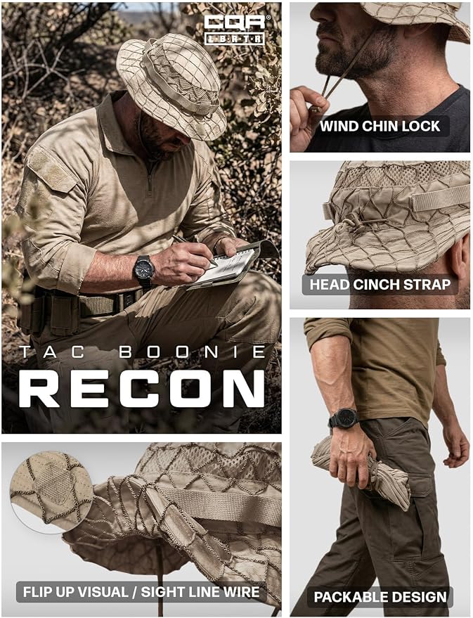 CQR Men's Tactical Boonie Hat, Breathable Packable Sun Hat for Hunting, Hiking, Fishing, Shooting, and Outdoor Activities
