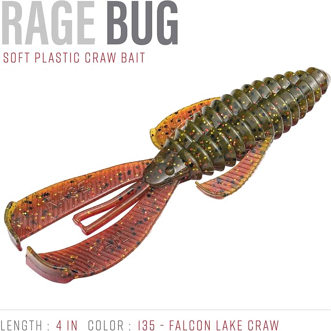 Strike King Rage Bug Fishing Lure, Soft Plastic Grub, Unique Design, Subtle Action