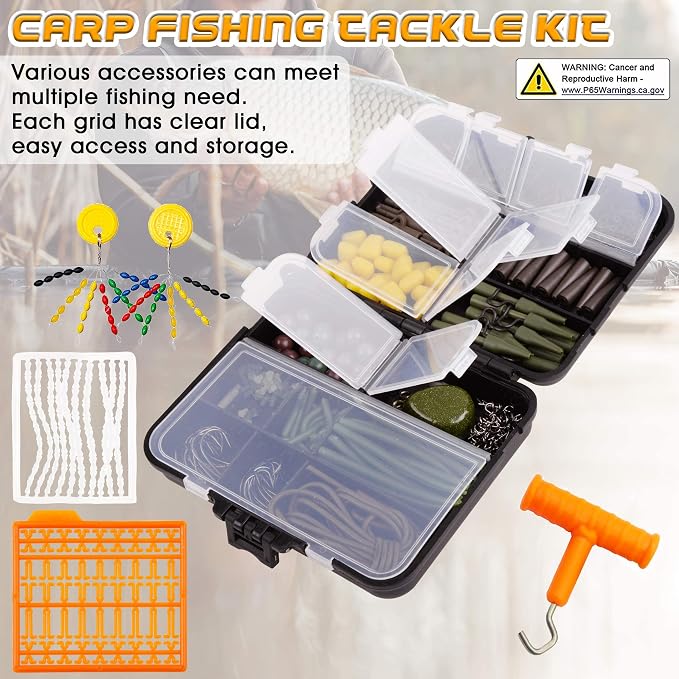 Carp Fishing Equipment Kit, 277pcs Carp Fishing Tackle Box with Carp Hooks Boilies Corn Baits Weights Rigs Swivels Snaps Various Gear Accessories Set for Men Gift
