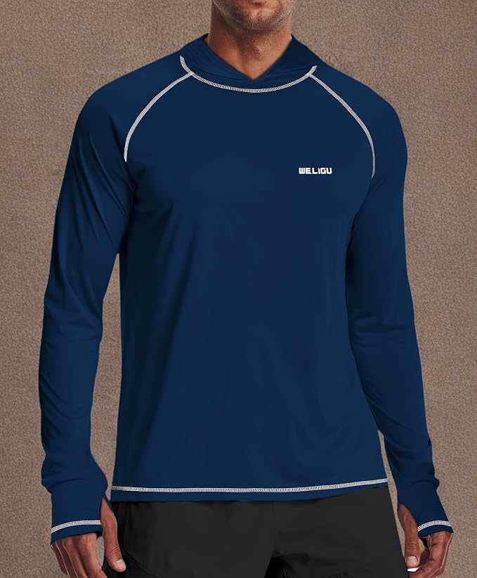 Men's UPF 50+ Sun Protection Hoodie Shirt Long Sleeve SPF Fishing Outdoor UV Hiking Lightweight Shirts