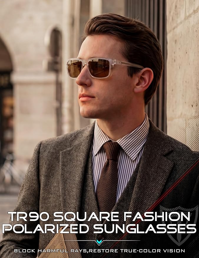 ATTCL Square Polarized Sunglasses for Men: Ultra-Light TR90 Frame UV400 Protection Sun Glasses for Fishing Driving