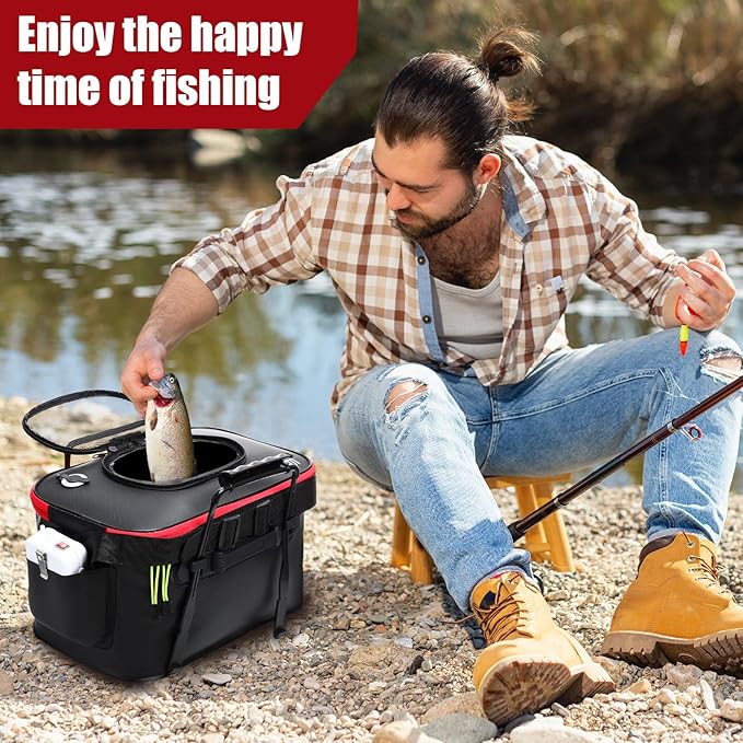 2 Pcs Fishing Bucket and Live Bait Aerator, Foldable Multi Functional Live Bucket Portable Quiet Aerator Outdoor Camping Fishing EVA Bag