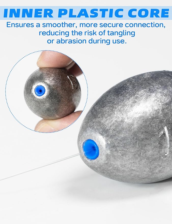BLUEWING Egg Sinkers Fishing Weights Oval Shaped Fishing Sinkers Lead Fishing Sinker for Saltwater Fishing，1/8 oz to 7 oz
