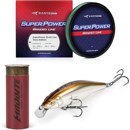 KastKing Superpower Braided Fishing Line and Lure Kit, 4X Braid Line with Hard & Soft Baits, Topwater, Jigs, Rigs&Jerkbaits, Complete Freshwater Fishing Gear Set for Bass,Trout & Walleye,Gift for Men