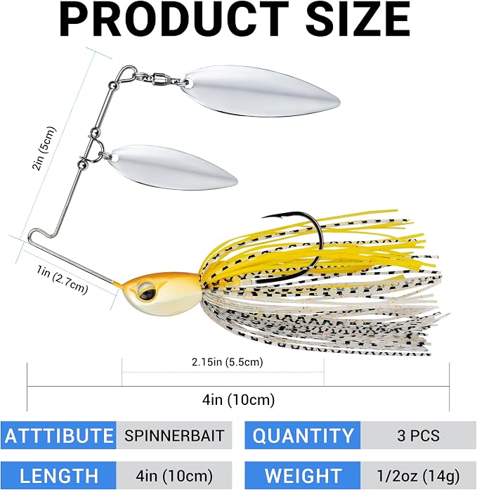 TRUSCEND Swim or Jig Fishing Spinner Baits for Freshwater and Saltwater, Rooster Tail Fishing Lures for Trout Bass Walleye Crappie Salmon Pike, Blade Bait with Copper Blade