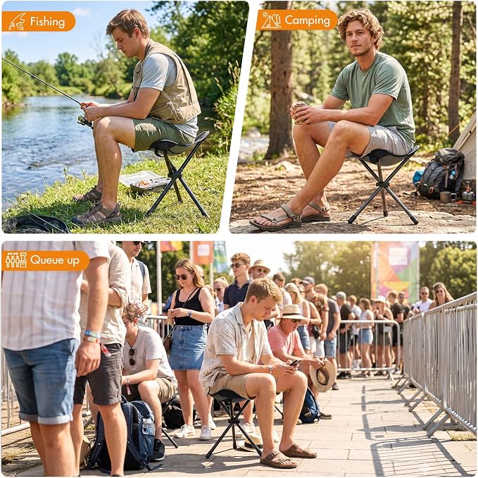 Portal 2 Pack Tall Folding Tripod Stool for Adults Supports 225 lbs, Portable Lightweight Camping Seat with Carry Strap, Compact Foldable Outdoor Chair for Fishing, Hiking, Golf, Camping & Travel