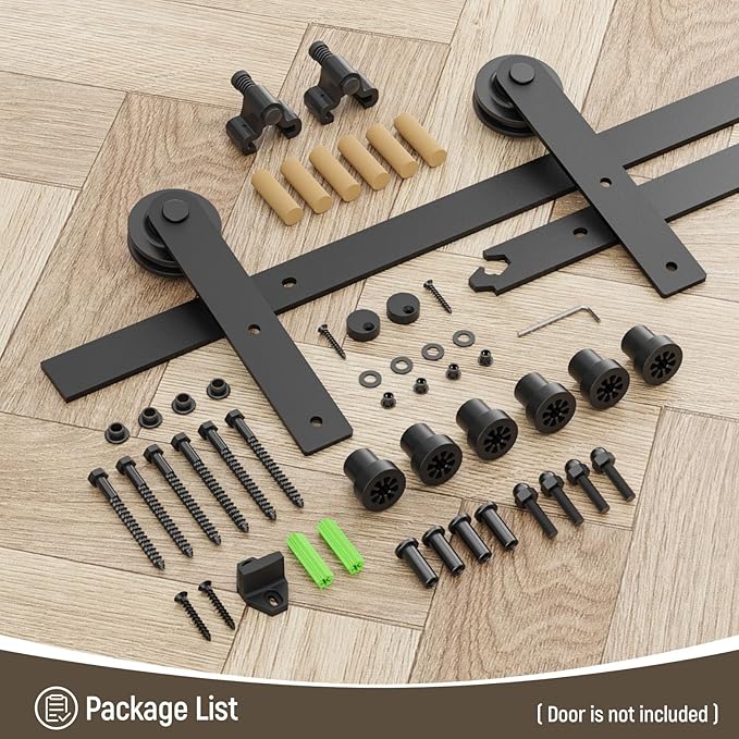 CCJH 14.5FT Single Sliding Barn Door Hardware Kit Black Carbon Steel Hanger Flat Track System for Closet Kitchen 1 Door 87 inch Wide, Smoothly and Quietly I Shape Roller