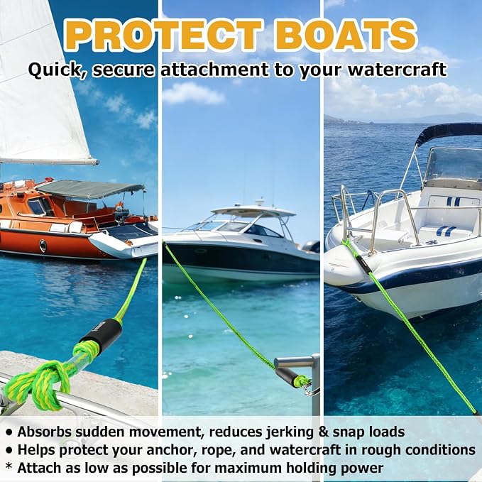 JaunniQir Bungee Dock Lines for Boats 7.2 Feet, 2 Pack Dock Lines with 316 Stainless Clips for PWC, Jet Ski, Kayak, Watercraft, Pontoon, Shock Absorbing Tie Off Downs Boat Mooring Ropes Accessories
