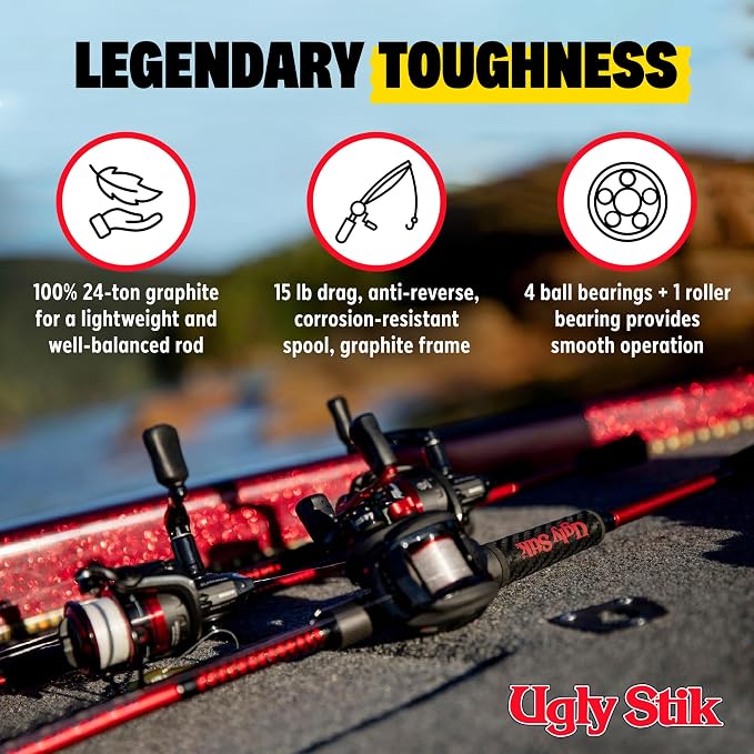 Ugly Stik Carbon Low Profile Baitcast Reel and Fishing Rod Combo