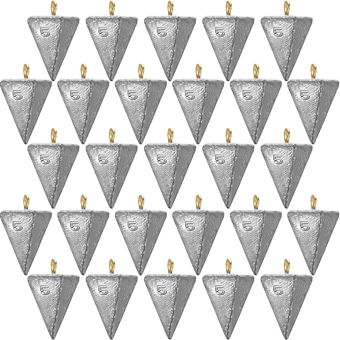 Zhanmai 27 Pieces Pyramid Fishing Weights Sinkers Triangle Rig Pyramid Sinkers for Ocean Saltwater Surf Bass Catfish Fishing Weights Casting Gear Tackle Essential