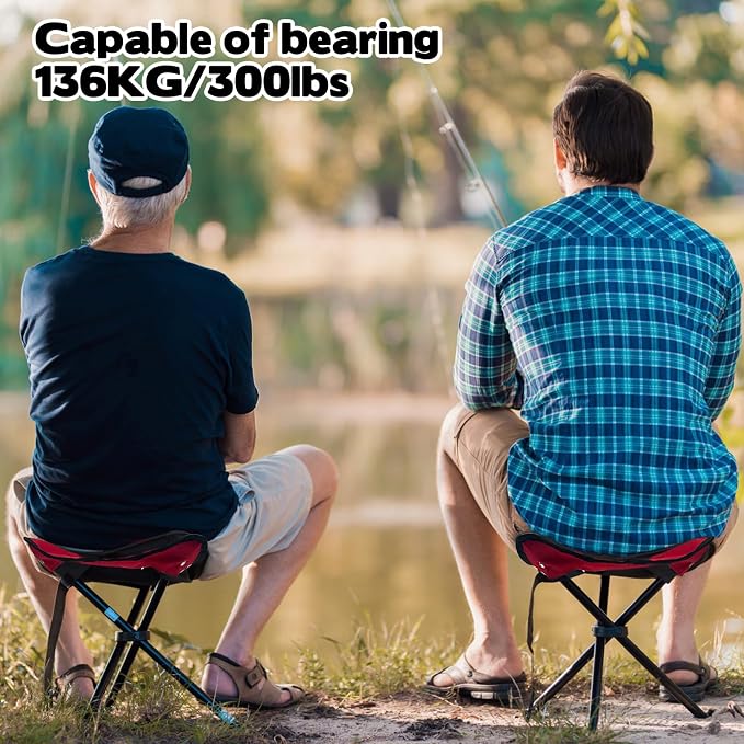 Travel Folding Camping Stool, Use Height 14.6" and Maximum Weight 210 lbs Outdoor Portable Tripod Seat Fishing Chair Seat for Camping Fishing Hiking Gardening and Beach Garden Painting (Red')