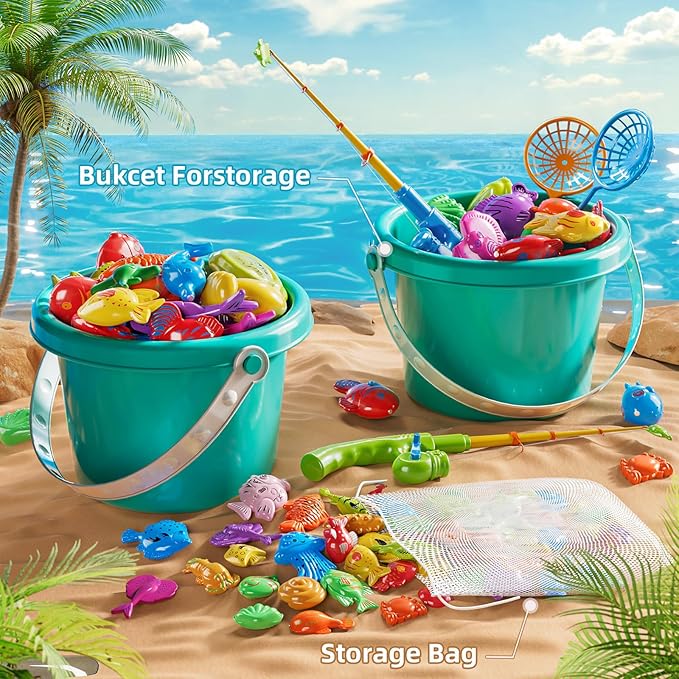 NIPLOOOW Magnetic Fishing Game Pool Toys for Kids 3-5, Water Table Bathtub Kiddie Party Toy with Pole Rod Net Plastic Floating Fish, Outdoor Toys for Kids Age 3 4 5 6 7 8 Year Old