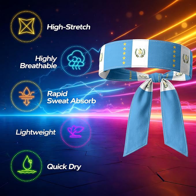 Tie Headband for Women & Men, Flag Patterned Sports Sweatband Head Wrap, Hair Bandana Accessory, 40" x 2.4"