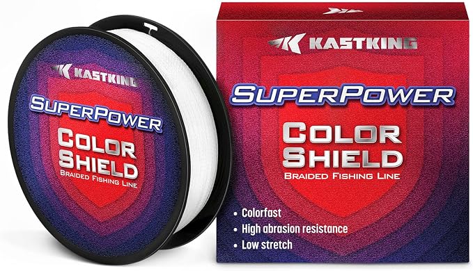 KastKing Superpower ColorShield Braided Fishing Line - Colorfast Braided Line, 100% Solution Dyed UHMWPE Fiber, Smooth & Strong Superline, Near Zero Stretch, Sensitive, High Abrasion Resistance