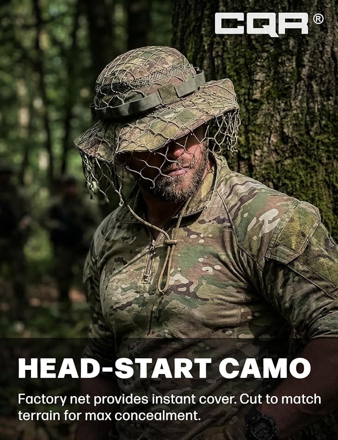CQR Men's Tactical Boonie Hat, Breathable Packable Sun Hat for Hunting, Hiking, Fishing, Shooting, and Outdoor Activities