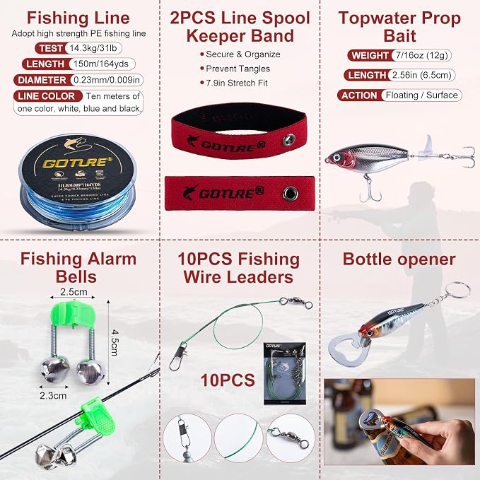 Goture Fishing Rod and Reel Combo, Red Telescopic Fishing Pole with Full Starter Kit & Carrier Bag, Portable 24T Travel Spinning Rod for Bass Trout, Freshwater Beginners Gift