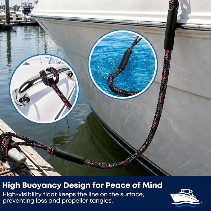 Boat Bungee Dock Lines, Scratch-Free Loop Ends Mooring Rope, Shock Absorbing Pontoon Tie Down Accessories Compatible with Models for Jet Ski（5ft-2 Pack-Red&Black&Blue）