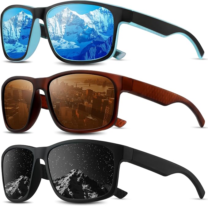 Square Polarized Sunglasses for Men and Women, Mens Sunglasses UV Protection with Lightweight Frame Sun Glasses