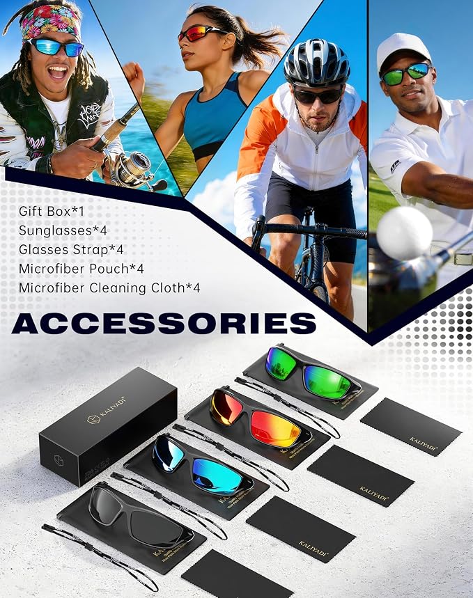 KALIYADI 4 Pack Polarized Sunglasses-Men Sports Sun-glasses: Mens Sunglasses UV Protection for Fishing Driving Cycling