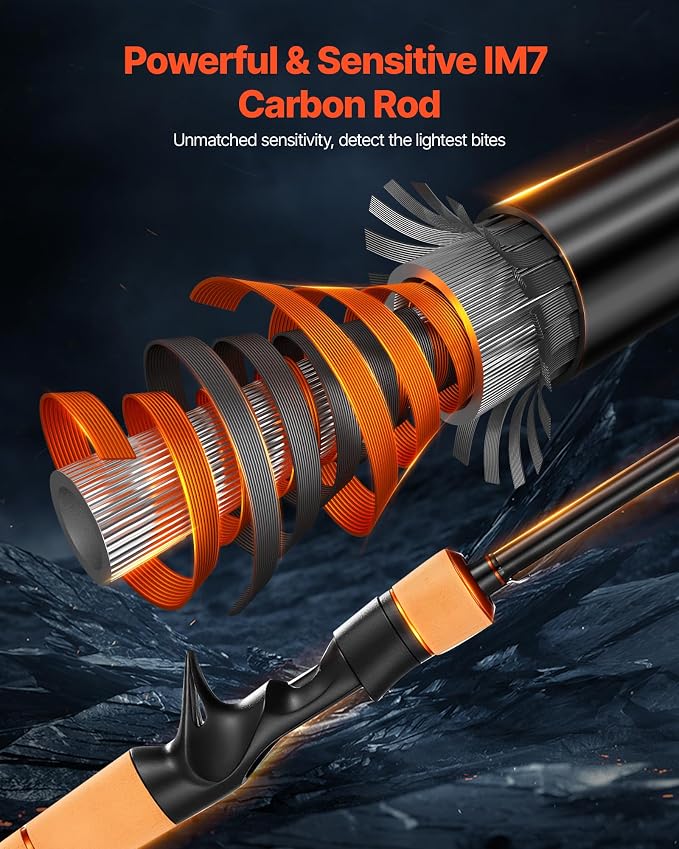 VEVOR Rod and Fishing Reel Combo, IM6/7 Carbon Fiber Spinning/Baitcasting Rod and Reel Combo, Bass Fishing Pole, Stainless Steel Guides with Ceramic Rings