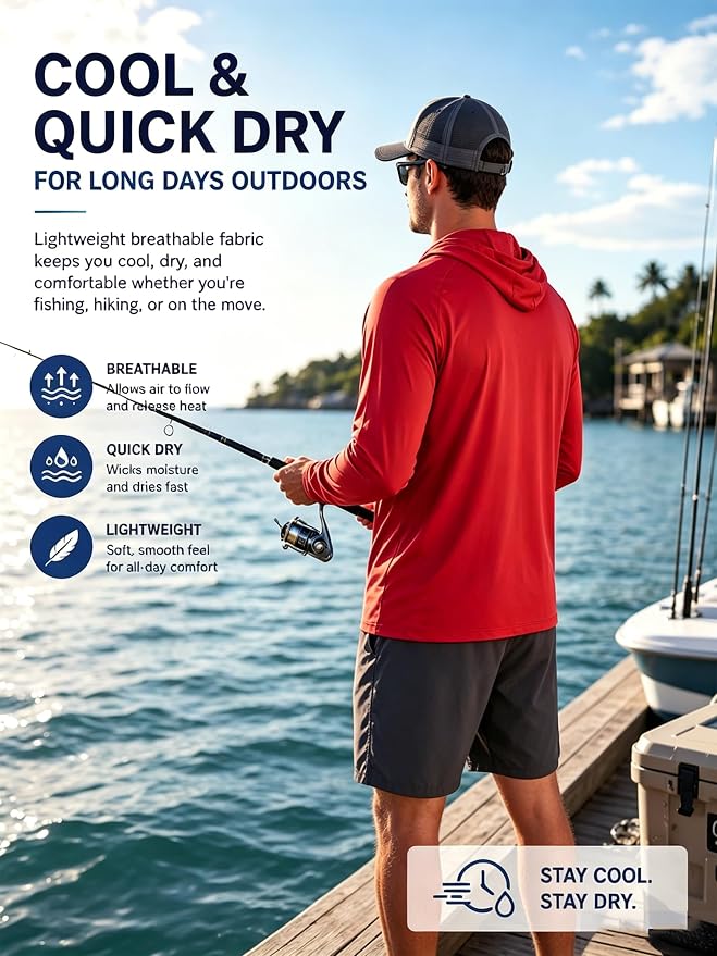 ZITY 3 Pack Men's Sun Protection Hoodie Shirt Fishing Shirts for Men UPF 50+ Long Sleeve Shirt Lightweight Rash Guard