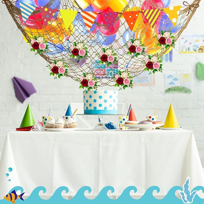 12 Pack Decorative Fish Netting for Party 80 x 40 Inch Natural Cotton Fish Net Decorations for Pirate Ocean Under The Sea Hawaiian Mermaid Party Picture Wall Hanging Decoration(Classic Color)