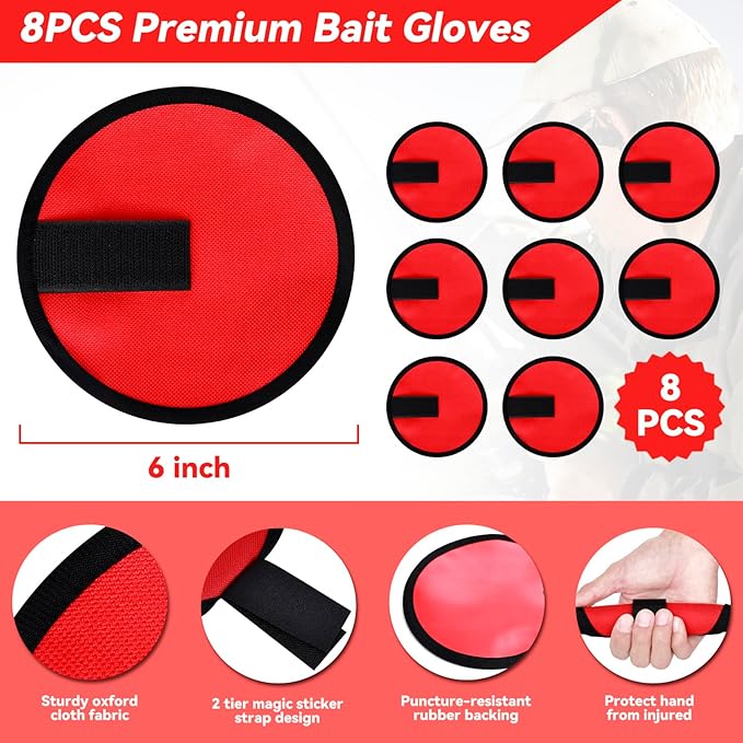 KesaPlan 8 Pack Fishing Lure Covers 6" Lure Wraps for Fishing Rod Hook Cover Bait Storage Protector Easily See Bait Glove to Keep Fishermen Safe(Red)