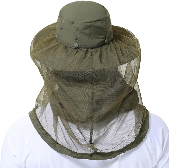 BASSDASH UPF 50+ Mosquito Sun Hat with Hidden Head Net and Neck Flap for Men Women Outdoor Fishing Hiking Camping