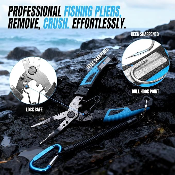 PLUSINNO Fishing Gear,Full Fishing Pole kit Include Fishing Rod and Reel Combo, Tackle Box with Fishing Lures, Fishing Accessories, Fishing Pliers,Fishing Gifts for Men with Fishing Tool Kit
