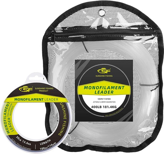 SF Monofilament Leader Line Mono Material Clear Monofilament Fishing Line 100M/500M for Saltwater 30LB to 400LB