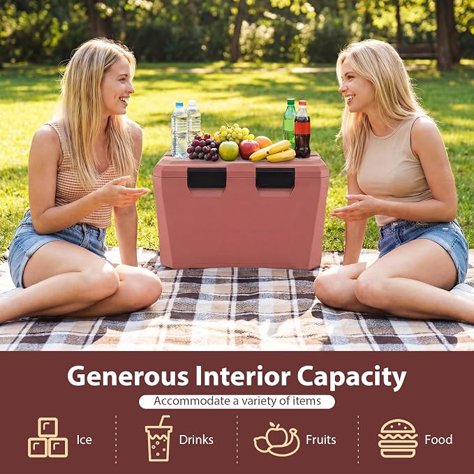 COSTWAY Insulated Portable Cooler, Hard Shell Ice Chest w/ 2 Cup Holders, Bottle Opener, Drain Plug, 3-Day Ice Retention, Outdoor Leak-Proof Dry Box for Beach, Camping, Fishing, Picnic
